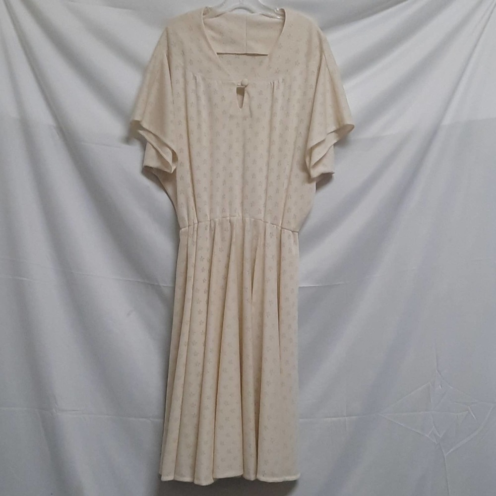 VTG Handmade Ivory Floral print angel sleeve dress